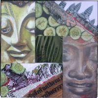 Cambodia (2002) &Ouml;l auf Holzkl&ouml;tzen, 35 x 35 cm, 4 Teile